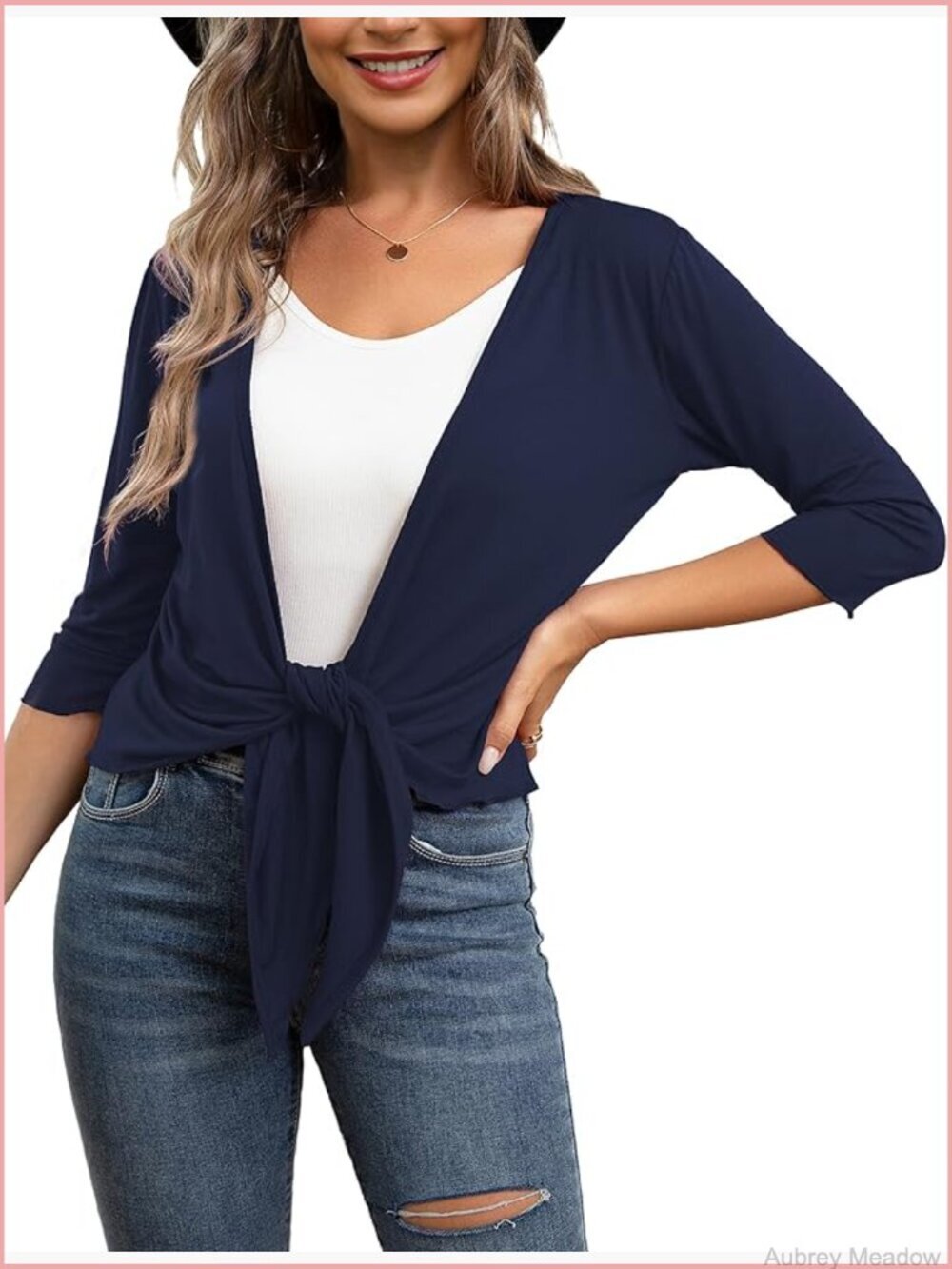 Lightweight Cropped Bolero Shrug Cardigan 3/4 Sleeve Tie Front Sheer